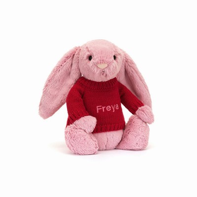 Jellycat Bashful Tulip Pink Konijn with Red Jumper | EY0597138